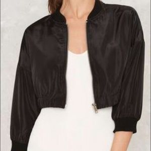 Black cropped bomber jacket